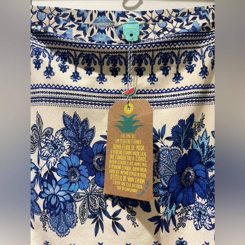 FARM Rio Cream and Blue Floral Stripe Midi Skirt - Picture 2 of 2